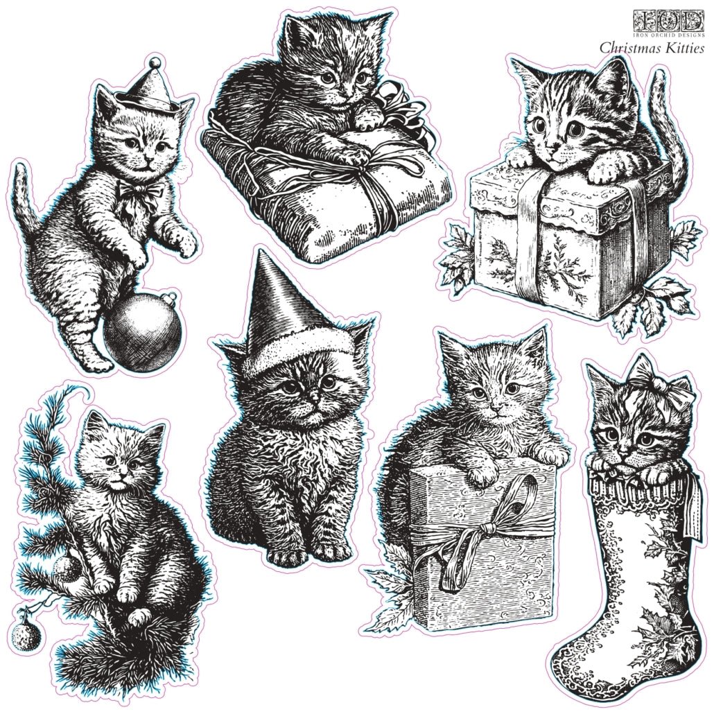 IOD - Christmas Kitties Stamp - (12"x12") 2023 Christmas Release